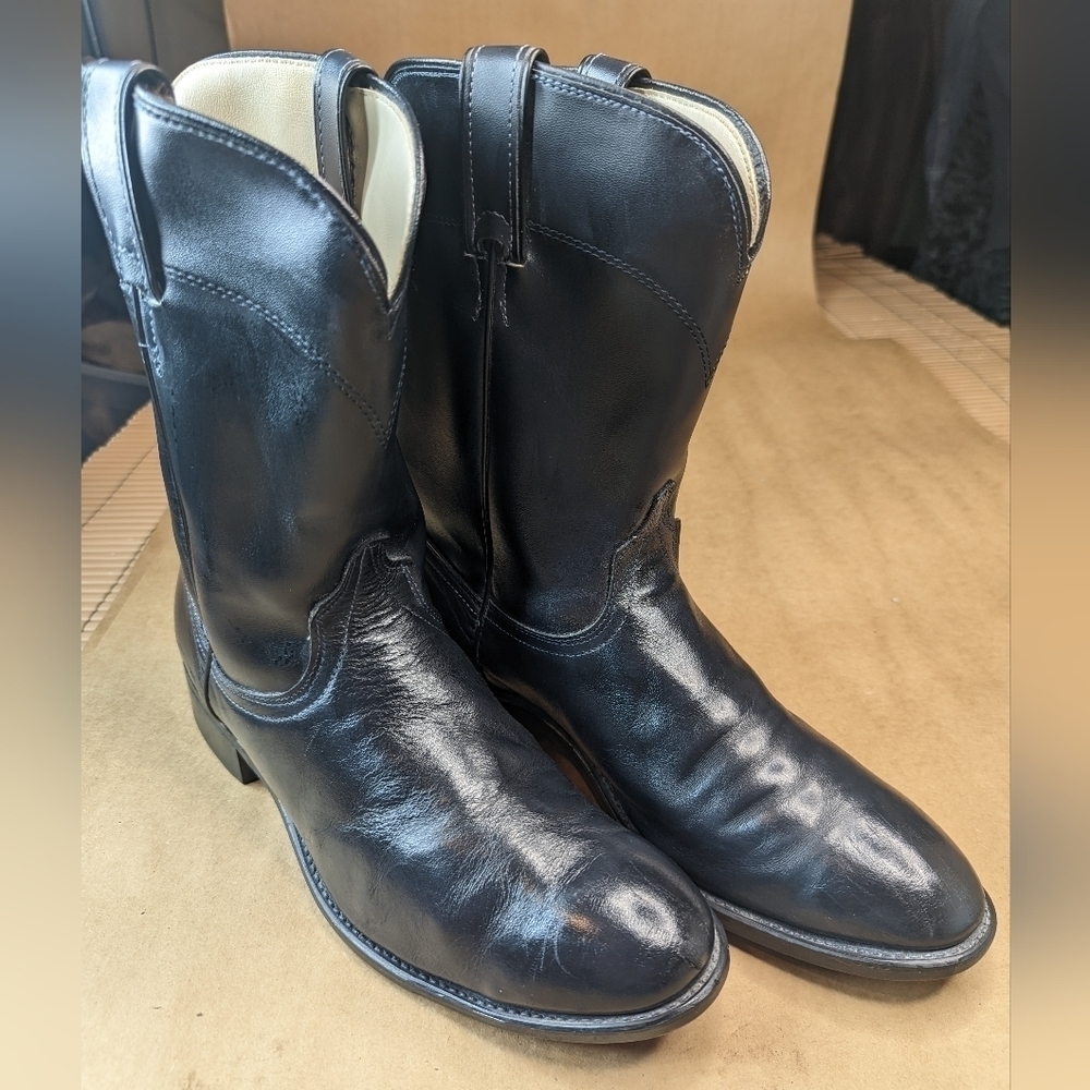 Men's Black Leather Cowboy Boots